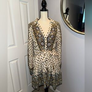 Anthropologie Floral Embroidered Mini Shirt Dress